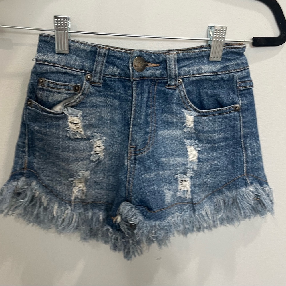 european brand ripped jean shorts